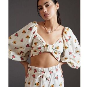 NWT FARM Rio Floral Puff Sleeve Crop Top